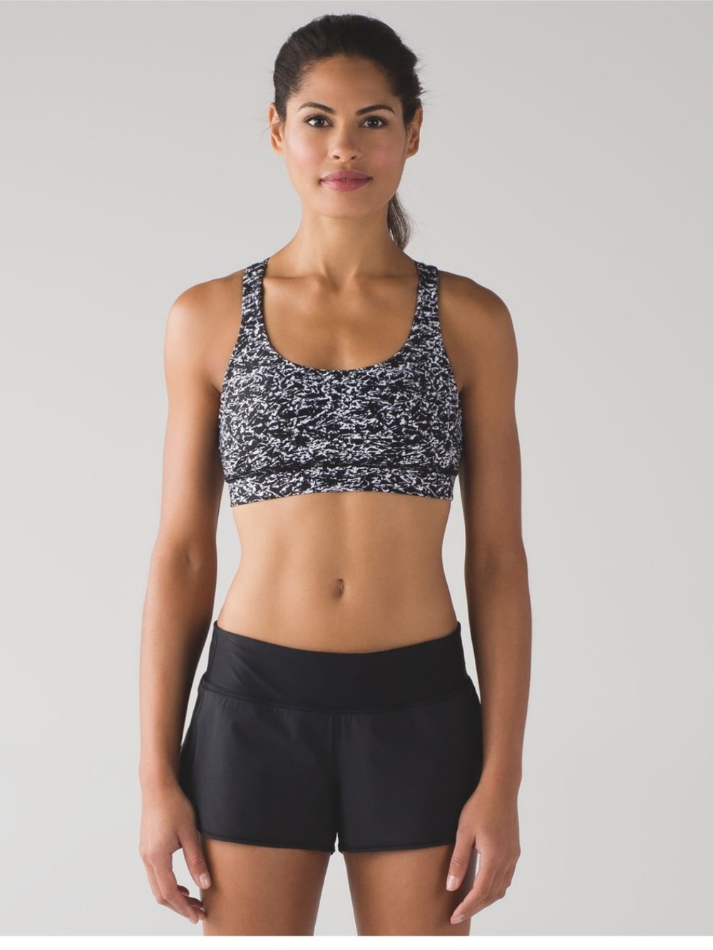 Lululemon Energy Bra Size 10 Black & White Pattern Racerback Mesh